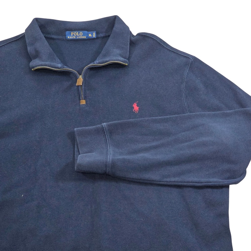 Polo Ralph Lauren Mens XL Blue 1/4 Zip‎ Long Sleeve Cotton Pullover Shirt